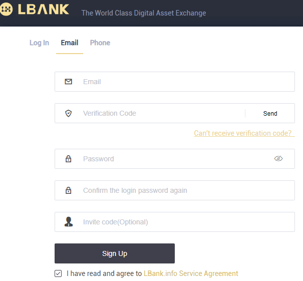 LBank Exchange レビュー - サインアッププロセス